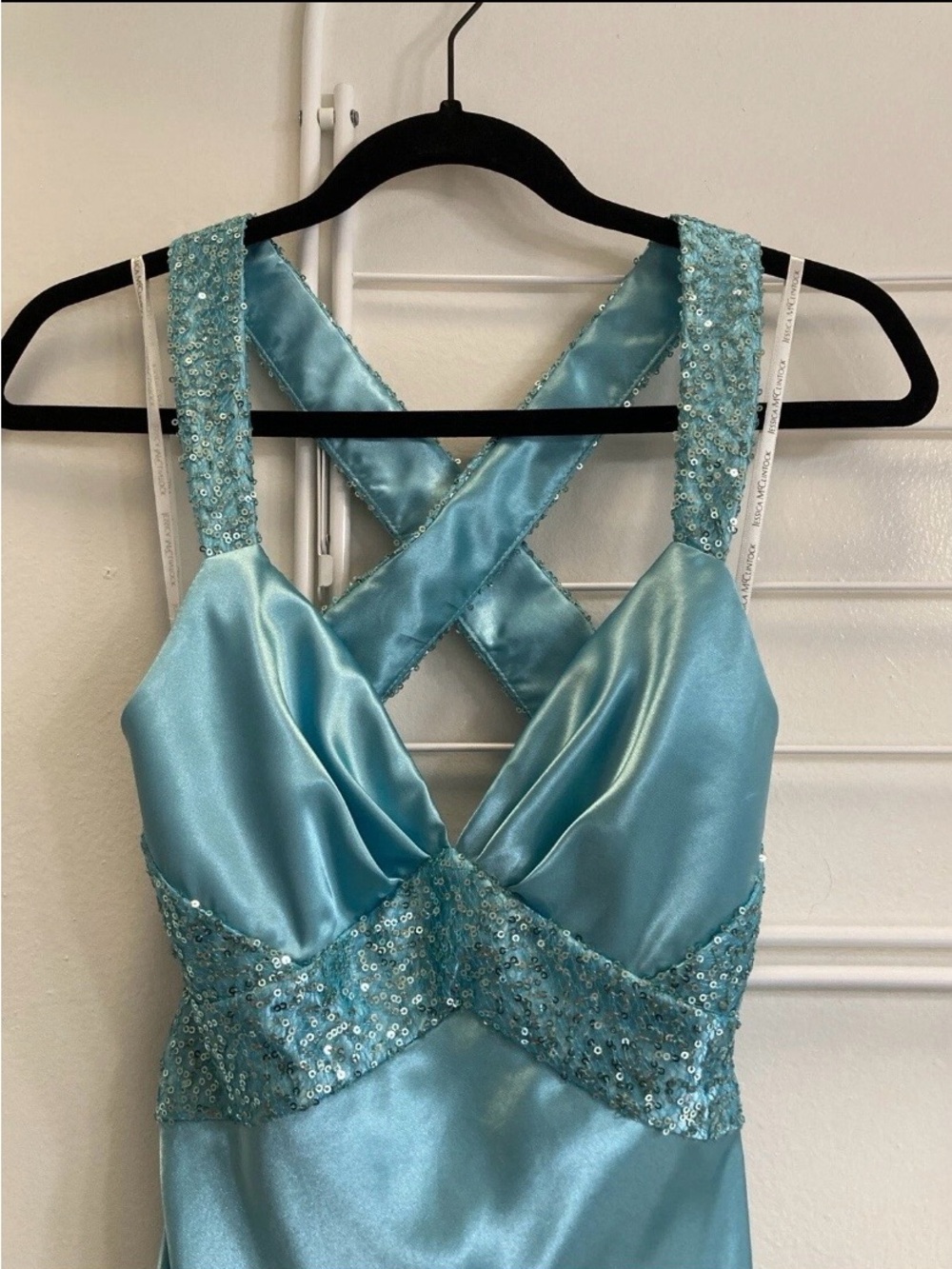 Jessica McClintock Light Blue Satin Evening Dress